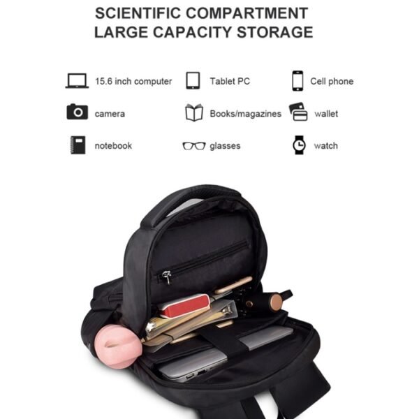Polyester Waterproof Laptop Backpack for Below 15 inch Laptops, with USB Interface Trunk Trolley Strap - Image 4