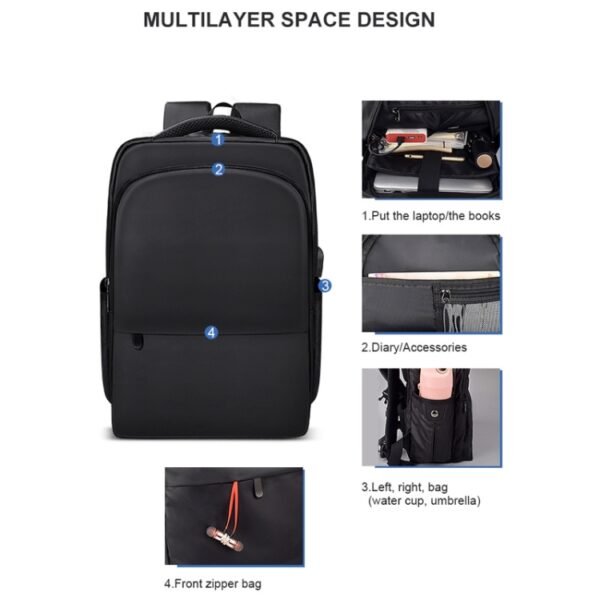 Polyester Waterproof Laptop Backpack for Below 15 inch Laptops, with USB Interface Trunk Trolley Strap - Image 5
