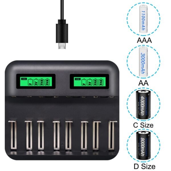5V 2A USB 8 Slot Battery Charger for AA & AAA & C / D Battery, with LCD Display - Image 4