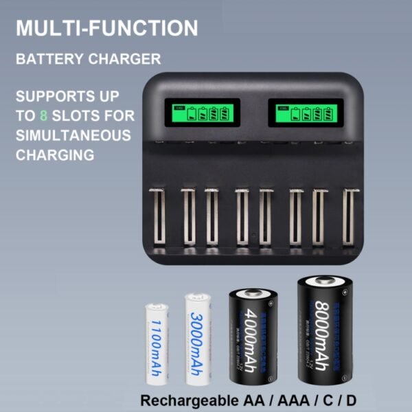 5V 2A USB 8 Slot Battery Charger for AA & AAA & C / D Battery, with LCD Display - Image 8