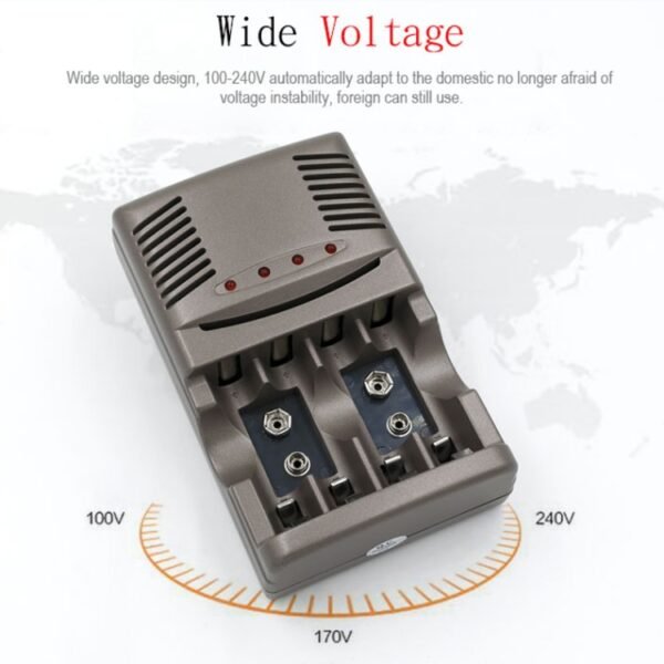 AC 100-240V 4 Slot Battery Charger for AA & AAA & 9V Ni-MH Battery, EU Plug - Image 6