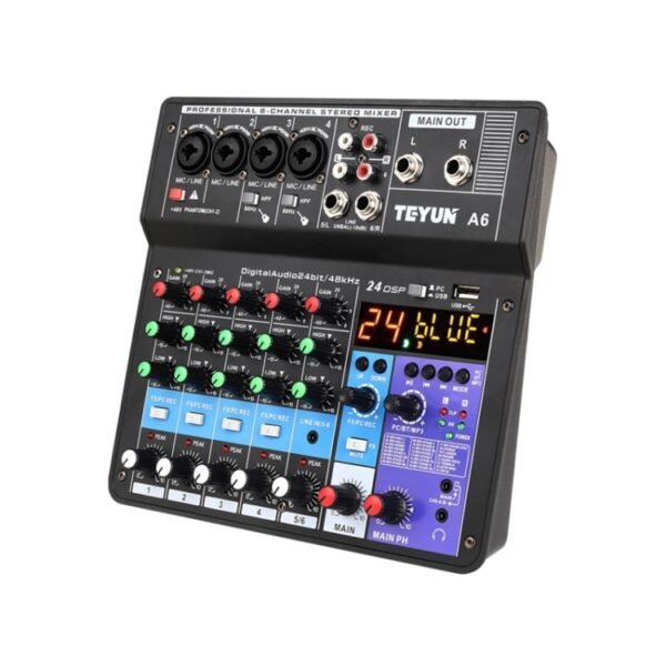 TEYUN NA6 6-channel Small Mixing Console Mobile Phone Sound Card Live Broadcast Computer Recording Console Processor, US Plug, NA6 US Plug - Image 2