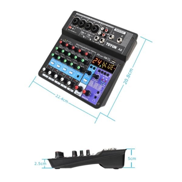 TEYUN NA6 6-channel Small Mixing Console Mobile Phone Sound Card Live Broadcast Computer Recording Console Processor, US Plug, NA6 US Plug - Image 3