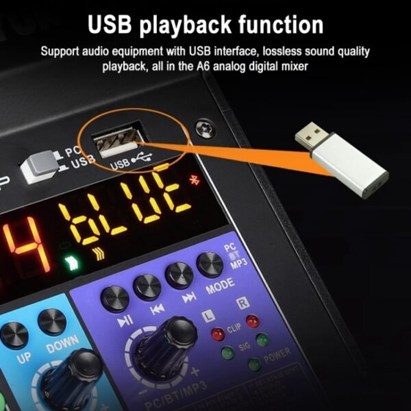 TEYUN NA6 6-channel Small Mixing Console Mobile Phone Sound Card Live Broadcast Computer Recording Console Processor, US Plug, NA6 US Plug - Image 6