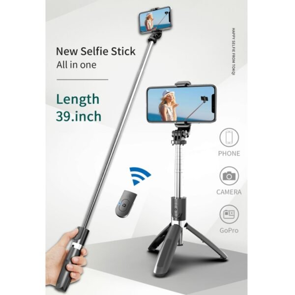 L02 100cm Multi-function Adjustable Bluetooth Self-timer Pole Tripod Selfie Stick - Image 2