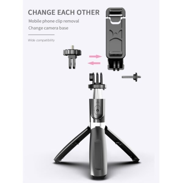 L02 100cm Multi-function Adjustable Bluetooth Self-timer Pole Tripod Selfie Stick - Image 3