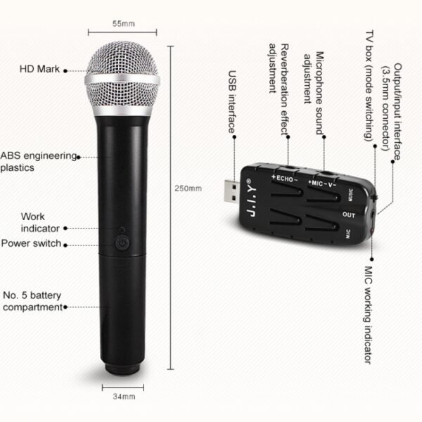 J.I.Y K Song Wireless Microphones for TV PC with Audio Card USB Receiver, Black - Image 2