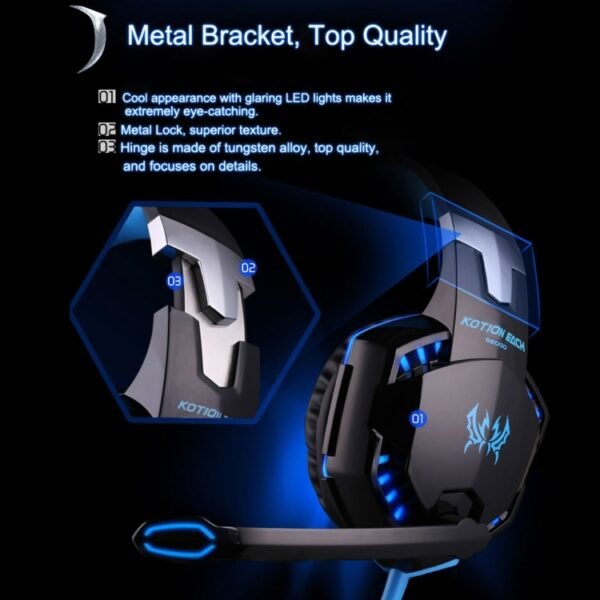 KOTION EACH G2000 Over-ear Game Gaming Headphone Headset Earphone Headband with Mic Stereo Bass LED Light for PC Gamer,Cable Length: About 2.2m(White + Red), G2000 - Image 13