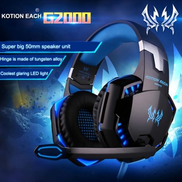 KOTION EACH G2000 Over-ear Game Gaming Headphone Headset Earphone Headband with Mic Stereo Bass LED Light for PC Gamer,Cable Length: About 2.2m(White + Red), G2000 - Image 7