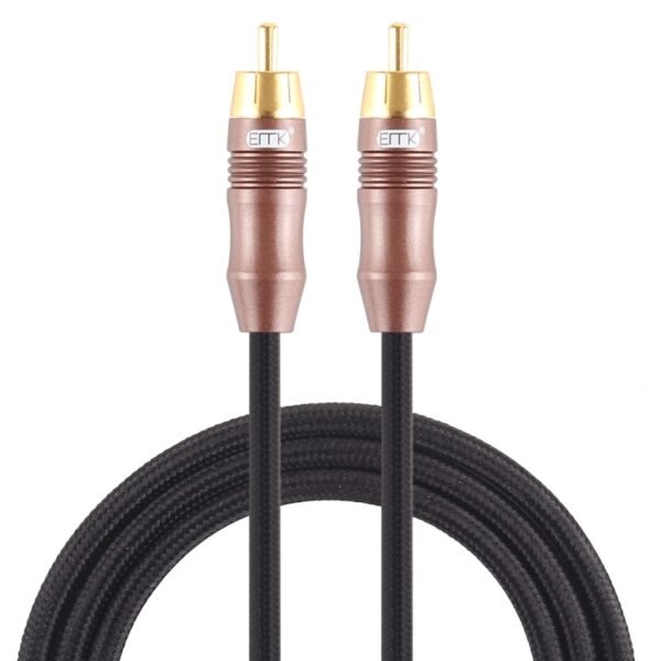 EMK 8mm RCA Male to 6mm RCA Male Gold-plated Plug Cotton Braided Audio Coaxial Cable for Speaker Amplifier Mixer, Length: 2m - Image 2