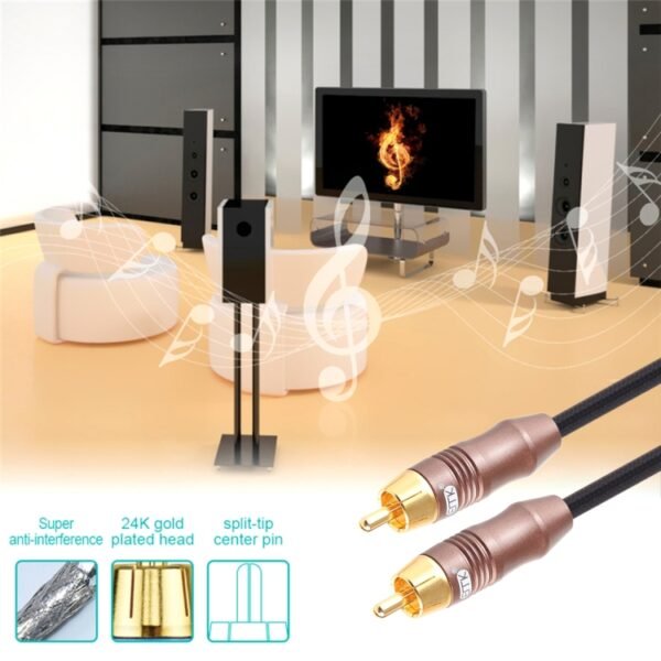 EMK 8mm RCA Male to 6mm RCA Male Gold-plated Plug Cotton Braided Audio Coaxial Cable for Speaker Amplifier Mixer, Length: 2m - Image 8