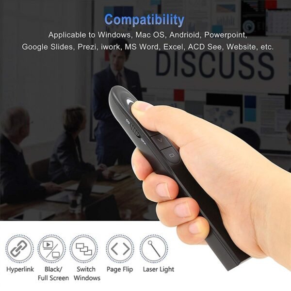 XM930 2.4GHz Wireless Laser PowerPoint Page Turning Pen Multimedia Wireless Presentation Projection Pen with USB Receiver, Support Low Battery Remind, Remote Control Distance: 100m, 100m White, 100m Black - Image 11