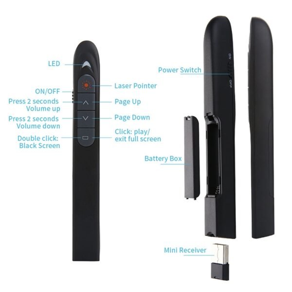 XM930 2.4GHz Wireless Laser PowerPoint Page Turning Pen Multimedia Wireless Presentation Projection Pen with USB Receiver, Support Low Battery Remind, Remote Control Distance: 100m, 100m White, 100m Black - Image 3