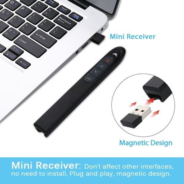 XM930 2.4GHz Wireless Laser PowerPoint Page Turning Pen Multimedia Wireless Presentation Projection Pen with USB Receiver, Support Low Battery Remind, Remote Control Distance: 100m, 100m White, 100m Black - Image 4