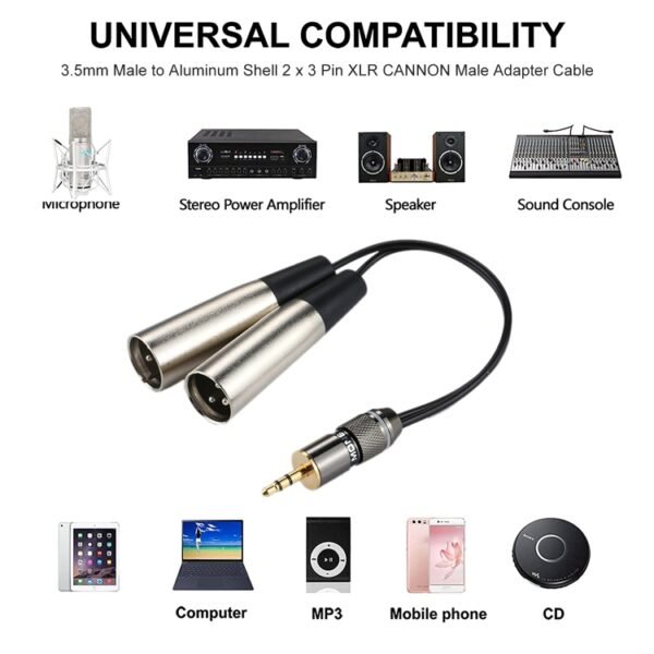 Metal Head 3.5mm Male to Aluminum Shell 2 x 3 Pin XLR CANNON Male Audio Connector Adapter Cable, Total Length: about 25cm - Image 5