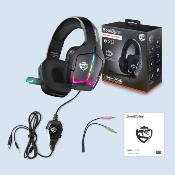 Soulbytes S12 USB + 3.5mm 4 Pin Adjustable RGB Light Gaming Headset with Mic, S12 - Image 2