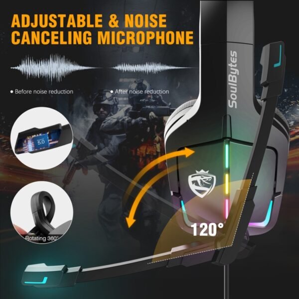 Soulbytes S12 USB + 3.5mm 4 Pin Adjustable RGB Light Gaming Headset with Mic, S12 - Image 4