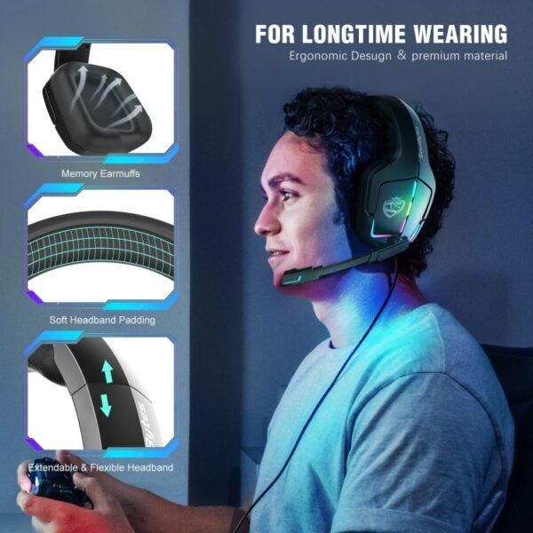 Soulbytes S12 USB + 3.5mm 4 Pin Adjustable RGB Light Gaming Headset with Mic, S12 - Image 5