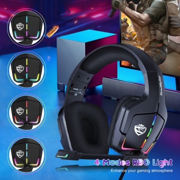 Soulbytes S12 USB + 3.5mm 4 Pin Adjustable RGB Light Gaming Headset with Mic, S12 - Image 6