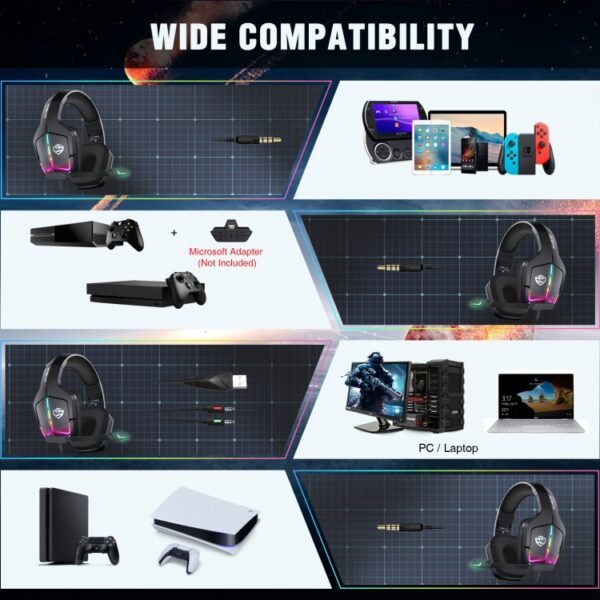 Soulbytes S12 USB + 3.5mm 4 Pin Adjustable RGB Light Gaming Headset with Mic, S12 - Image 7