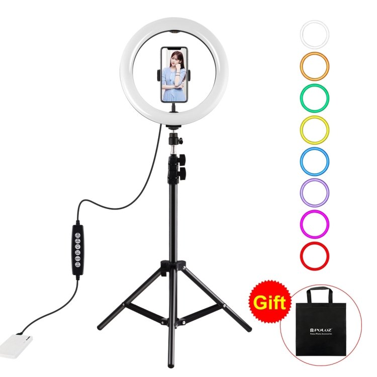 PULUZ 1.1m Tripod Mount + 10.2 inch 26cm RGBW LED Ring Vlogging Video Light  Live Broadcast Kits with Cold Shoe Tripod Ball Head & Phone Clamp