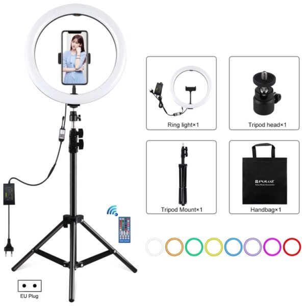 PULUZ 11.8 inch 30cm RGB Light 1.1m Tripod Mount Dimmable LED Ring Vlogging Selfie Photography Video Lights Live Broadcast Kits with Cold Shoe Tripod Ball Head & Phone Clamp, 12 inch RGB+Tripod(EU), 12 inch RGB+Tripod(UK), 11.8 inch RGB+Tripod(AU)...