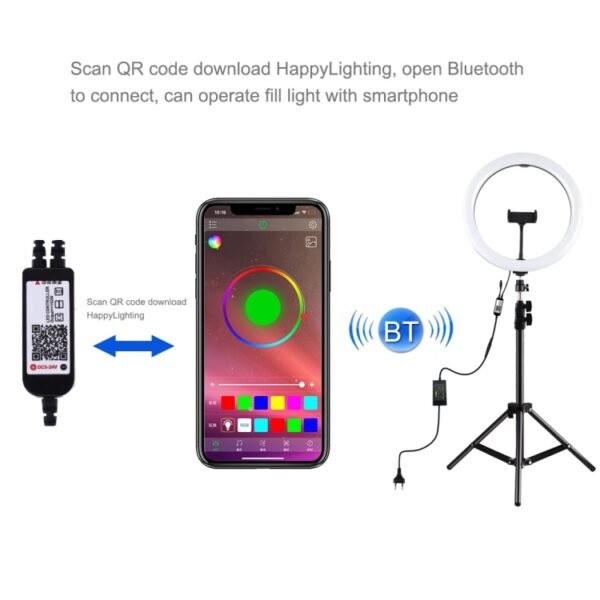 PULUZ 11.8 inch 30cm RGB Light 1.1m Tripod Mount Dimmable LED Ring Vlogging Selfie Photography Video Lights Live Broadcast Kits with Cold Shoe Tripod Ball Head & Phone Clamp, 12 inch RGB+Tripod(EU), 12 inch RGB+Tripod(UK), 11.8 inch RGB+Tripod(AU)... - Image 5