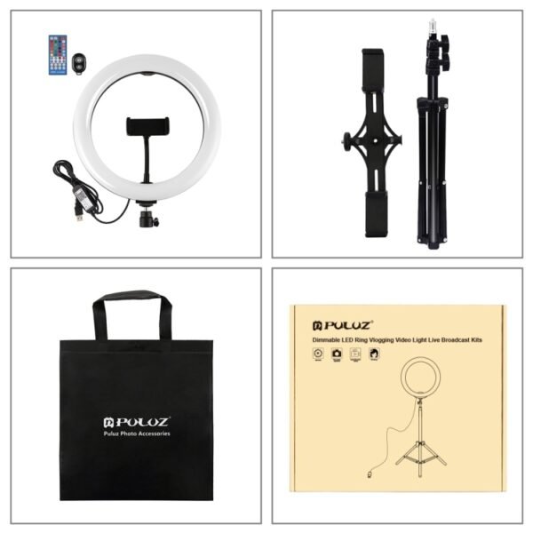 PULUZ 10.2 inch 26cm Curved Surface RGBW LED Ring Light + 1.1m Tripod Mount + Dual Phone Brackets Horizontal Holder + Vlogging Video Light  Live Broadcast Kits with Remote Control & Phone Clamp - Image 13