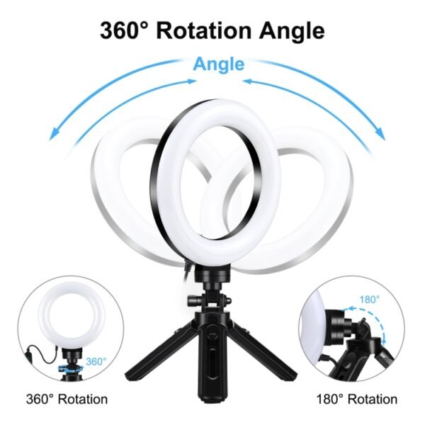 PULUZ 4.7 inch 12cm USB 3 Modes Dimmable LED Ring Vlogging Photography Video Lights + Pocket Tripod Mount Kit with Cold Shoe Tripod Ball Head, 4.7 inch Light+Pocket Tripod - Image 4