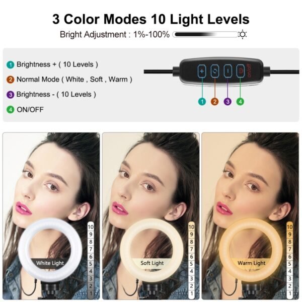 PULUZ 4.7 inch 12cm USB 3 Modes Dimmable LED Ring Vlogging Photography Video Lights + Pocket Tripod Mount Kit with Cold Shoe Tripod Ball Head, 4.7 inch Light+Pocket Tripod - Image 5