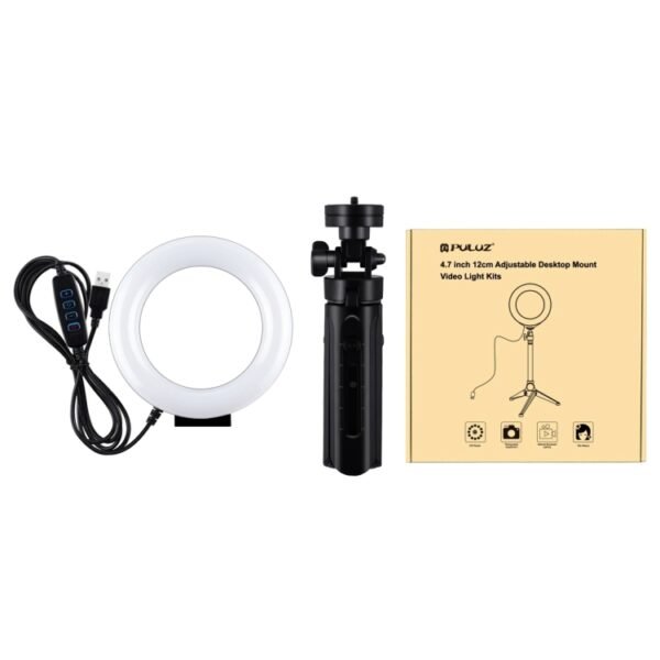 PULUZ 4.7 inch 12cm USB 3 Modes Dimmable LED Ring Vlogging Photography Video Lights + Pocket Tripod Mount Kit with Cold Shoe Tripod Ball Head, 4.7 inch Light+Pocket Tripod - Image 8