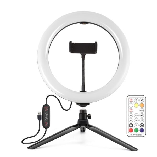 PULUZ 10.2 inch 26cm Marquee LED RGBWW Selfie Beauty Light + Desktop Tripod Mount 168 LED Dual-color Temperature Dimmable Ring Vlogging Photography Video Lights with Cold Shoe Tripod Ball Head & Remote Control & Phone Clamp, 10.2 inch RGBWW+Desktop Mount - Image 2