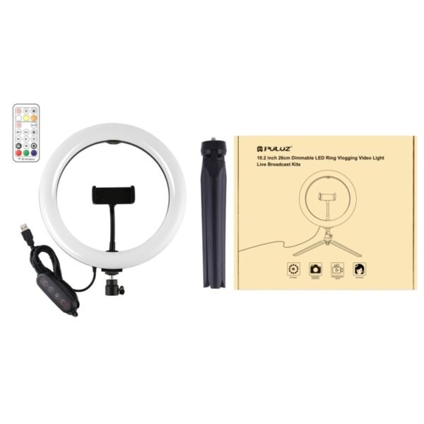 PULUZ 10.2 inch 26cm Marquee LED RGBWW Selfie Beauty Light + Desktop Tripod Mount 168 LED Dual-color Temperature Dimmable Ring Vlogging Photography Video Lights with Cold Shoe Tripod Ball Head & Remote Control & Phone Clamp, 10.2 inch RGBWW+Desktop Mount - Image 13