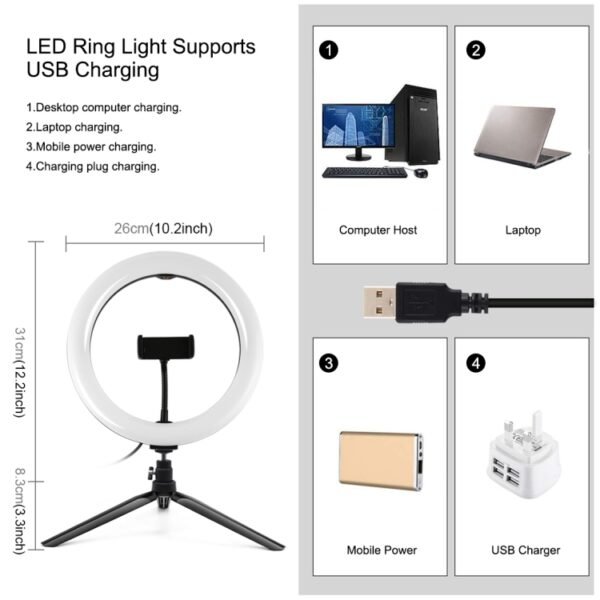 PULUZ 10.2 inch 26cm Marquee LED RGBWW Selfie Beauty Light + Desktop Tripod Mount 168 LED Dual-color Temperature Dimmable Ring Vlogging Photography Video Lights with Cold Shoe Tripod Ball Head & Remote Control & Phone Clamp, 10.2 inch RGBWW+Desktop Mount - Image 3