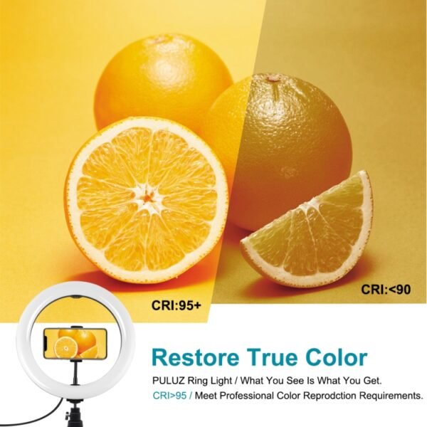 PULUZ 10.2 inch 26cm Marquee LED RGBWW Selfie Beauty Light + Desktop Tripod Mount 168 LED Dual-color Temperature Dimmable Ring Vlogging Photography Video Lights with Cold Shoe Tripod Ball Head & Remote Control & Phone Clamp, 10.2 inch RGBWW+Desktop Mount - Image 10