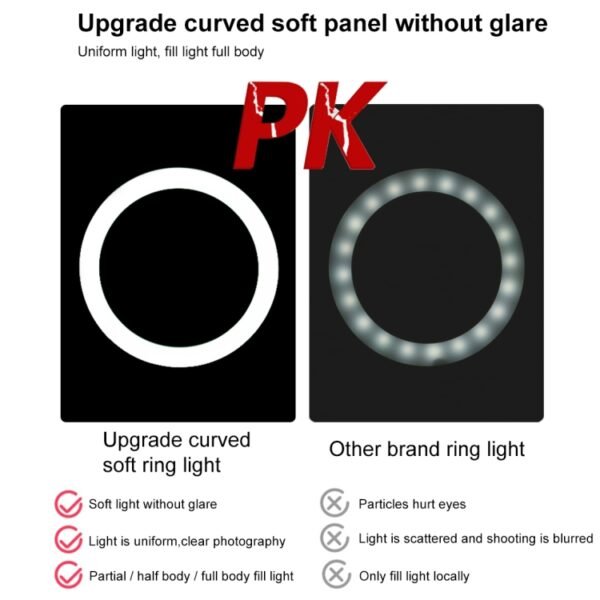 PULUZ 7.9 inch 20cm Light+ 1.1m Tripod Mount USB 3 Modes Dimmable Dual Color Temperature LED Curved Light Ring Vlogging Selfie Photography Video Lights with Phone Clamp, 7.9 inch Light+ 1.1m Tripod - Image 8