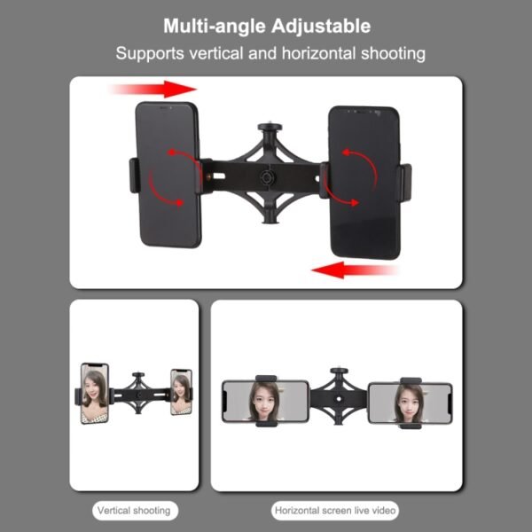PULUZ Live Broadcast Dual Phone Brackets Horizontal Holder for iPhone, Galaxy, Huawei, Xiaomi, Sony and Other Smart Phones, Dual Phone Bracket - Image 4