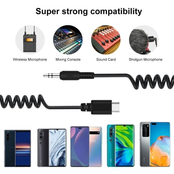 PULUZ 3.5mm TRRS Male to Type-C / USB-C Male Live Microphone Audio Adapter Spring Coiled Cable for Samsung, Huawei and Smartphones, Cable Stretching to 100cm, 3.5mm Male to Type-C - Image 5