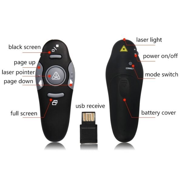 Multimedia Presenter with Laser Pointer & USB Receiver for Projector / PC / Laptop, Control Distance: 15m(Black) - Image 5