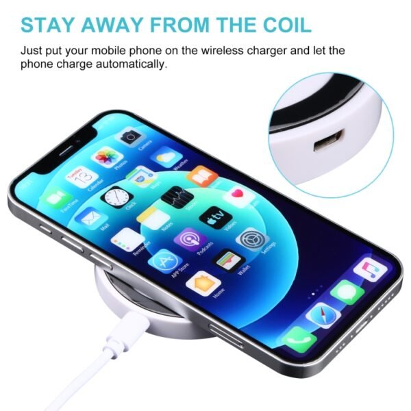 Universal QI Standard Round Wireless Charging Pad (White + Red), White + Black, Black + Blue, Black + Red, White, Black + White, Black + Orange, Grey+Black, White + Red - Image 7