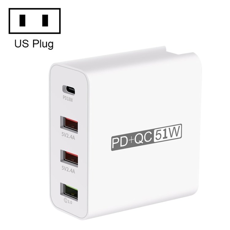 WLX-A6 4 Ports Quick Charging USB Travel Charger Power Adapter, US Plug