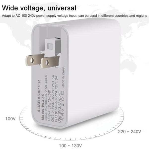 WLX-A6 4 Ports Quick Charging USB Travel Charger Power Adapter, AU Plug - Image 5