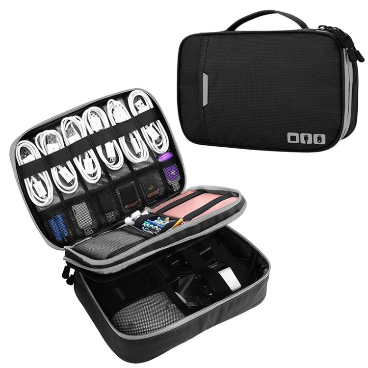 Multi-functional Headphone Charger Data Cable Storage Bag Portable Power Pack, Size: L, 25 x 18 x 7cm, 25 x 18 x 7cm (Black)