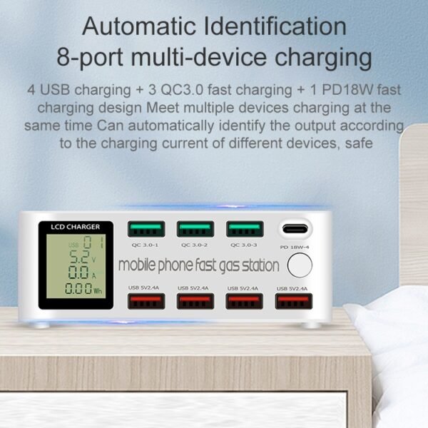 818D 8 In 1 Multi-function USB Charging Station Smart Socket Holder Stand - Image 7