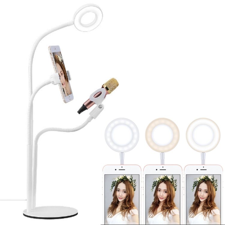for Studio Recording, Live Broadcast, Live Show, KTV, etc., Microphone Clip+Phone Holder（White）