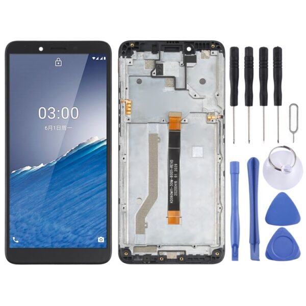 LCD Screen and Digitizer Full Assembly with Frame for Nokia C3, For Nokia C3