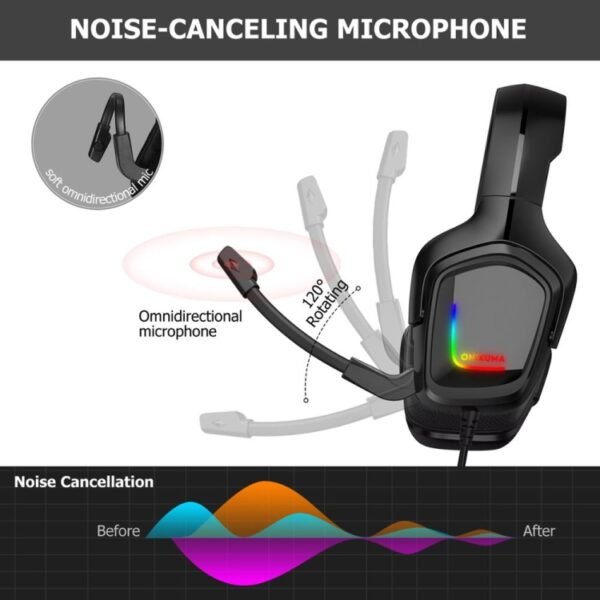 ONIKUMA K20 PS4 Headset Stereo Gaming Headset with Microphone/LED Light for XBox One/Laptop Tablet - Image 4