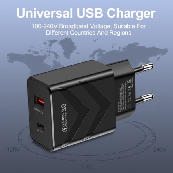 LZ-715 20W PD + QC 3.0 Dual-port Fast Charge Travel Charger with USB to 8 Pin Data Cable, EU Plug, USB to 8 Pin Data Cable, EU Plug - Image 4