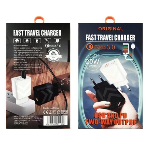 LZ-715 20W PD + QC 3.0 Dual-port Fast Charge Travel Charger with USB to 8 Pin Data Cable, EU Plug, USB to 8 Pin Data Cable, EU Plug - Image 5
