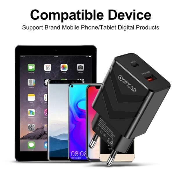 LZ-715 20W PD + QC 3.0 Dual Ports Fast Charging Travel Charger with USB-C / Type-C to 8 Pin Data Cable, EU Plug, Type-C to 8 Pin Data Cable, EU Plug - Image 5